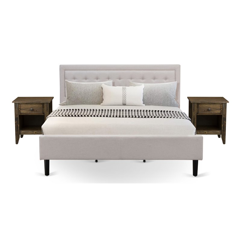 East West Furniture 3-piece Wood Platform King Bedroom Set in Beige/Black