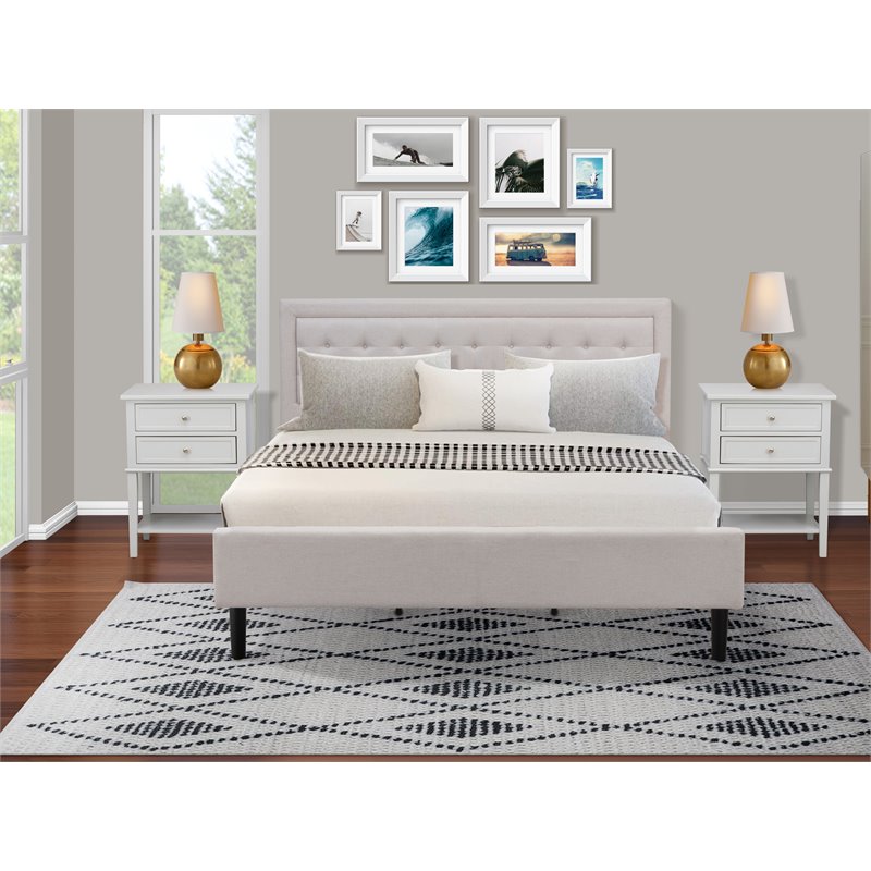 East West Furniture 3-piece Wood Platform King Bedroom Set in Mist Beige/Gray