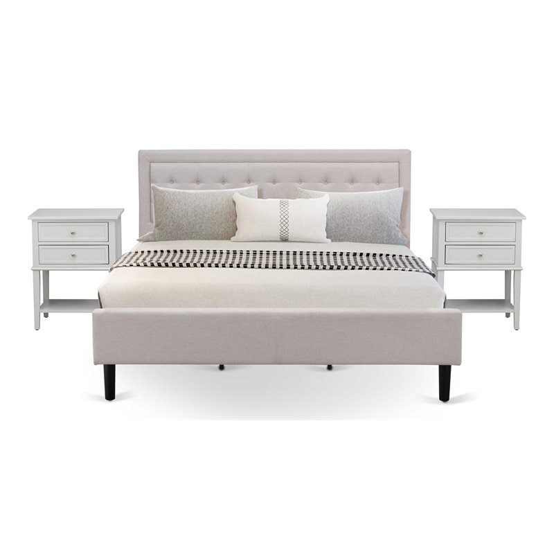 East West Furniture 3-piece Wood Platform King Bedroom Set in Mist Beige/Gray