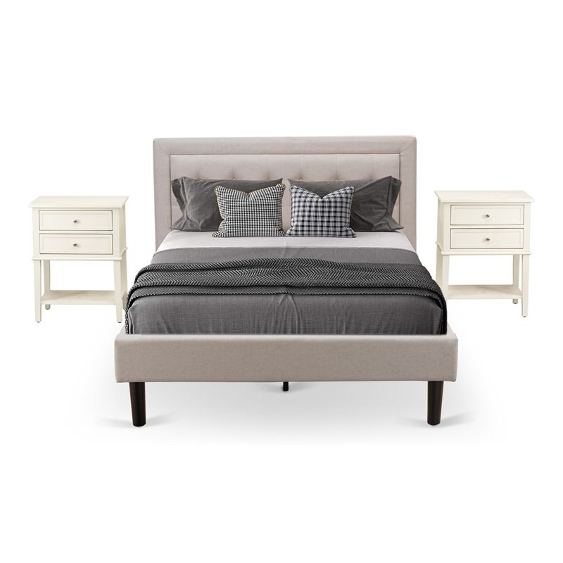 East West Furniture 3-piece Wood Platform King Bedroom Set in Mist Beige/Cream