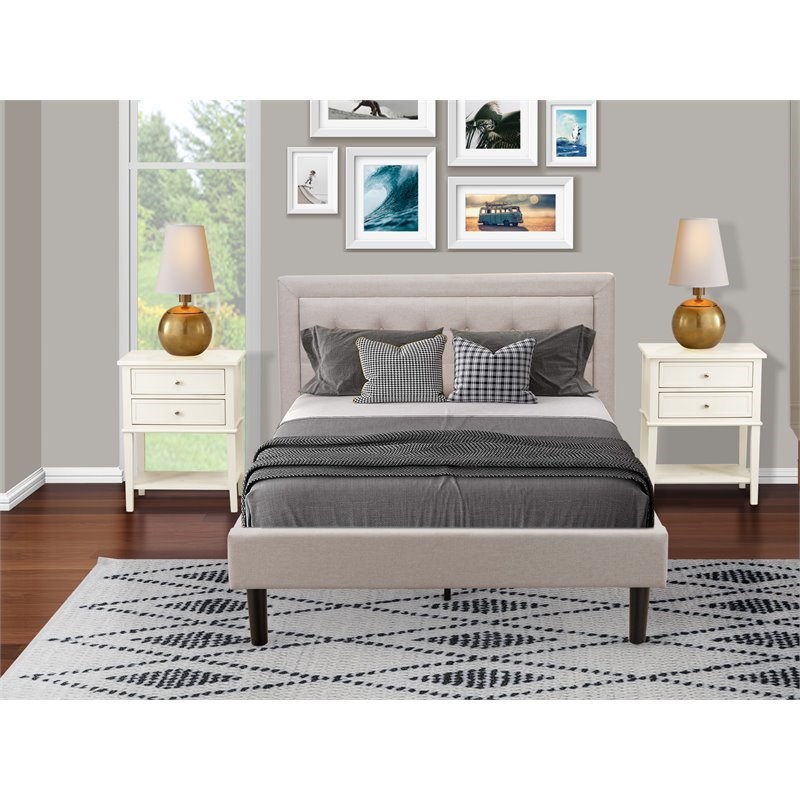 East West Furniture 3-piece Wood Platform King Bedroom Set in Mist Beige/Cream