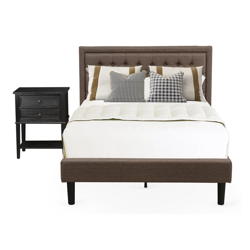 East West Furniture 2-piece Wood Bedroom Set in Brown/Wire Brushed Black