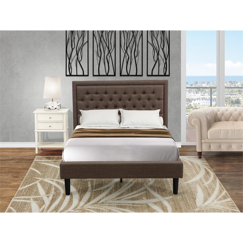 East West Furniture 2-piece Wood Full Bedroom Set in Brown/Brushed Butter Cream