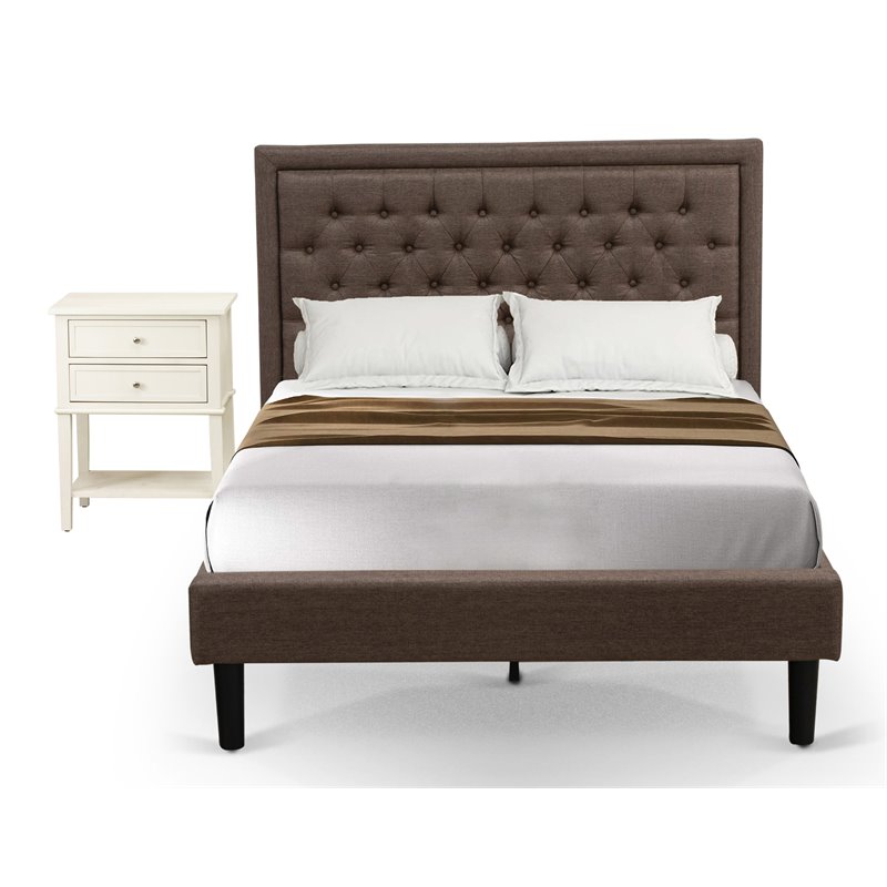 East West Furniture 2-piece Wood Full Bedroom Set in Brown/Brushed Butter Cream