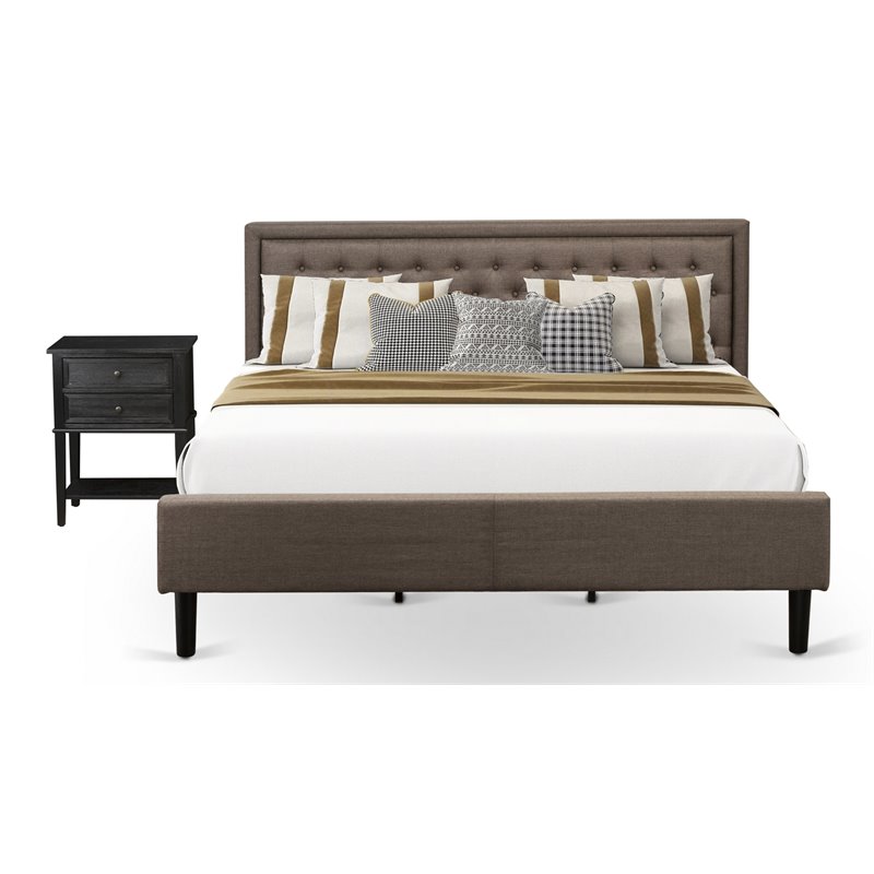 East West Furniture 2-piece Wood Bedroom Set in Wire Brushed Black/Brown