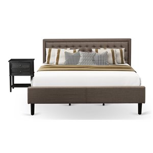 East West Furniture 2-piece Wood Bedroom Set in Wire Brushed Black/Brown