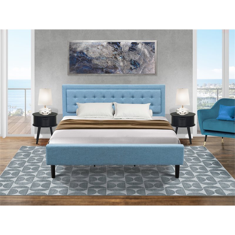 East West Furniture 3-piece Wood King Bedroom Set in Navy Blue/Denim Blue