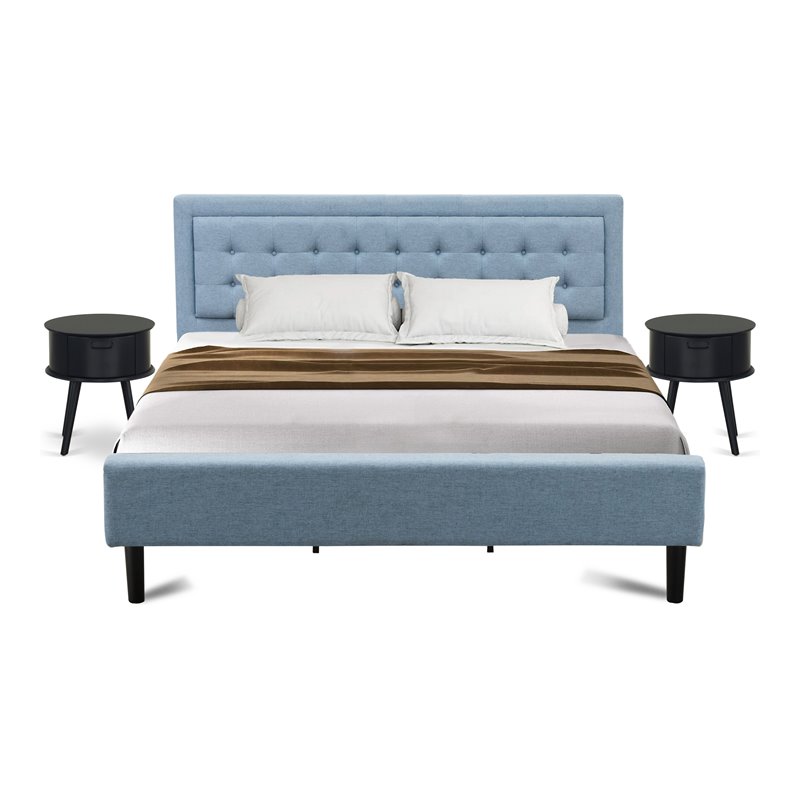 East West Furniture 3-piece Wood King Bedroom Set in Navy Blue/Denim Blue