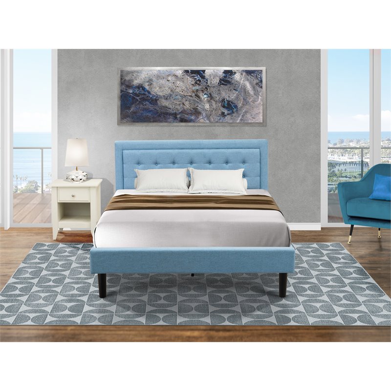 East West Furniture 2-piece Wood Fannin Queen Bedroom Set in Denim Blue