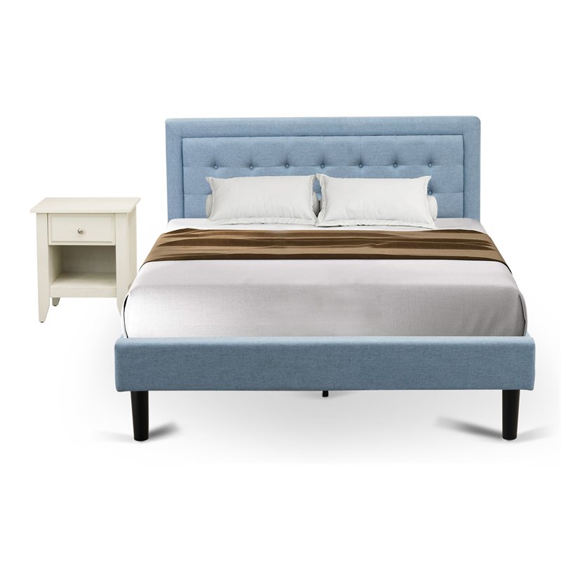 East West Furniture 2-piece Wood Fannin Queen Bedroom Set in Denim Blue