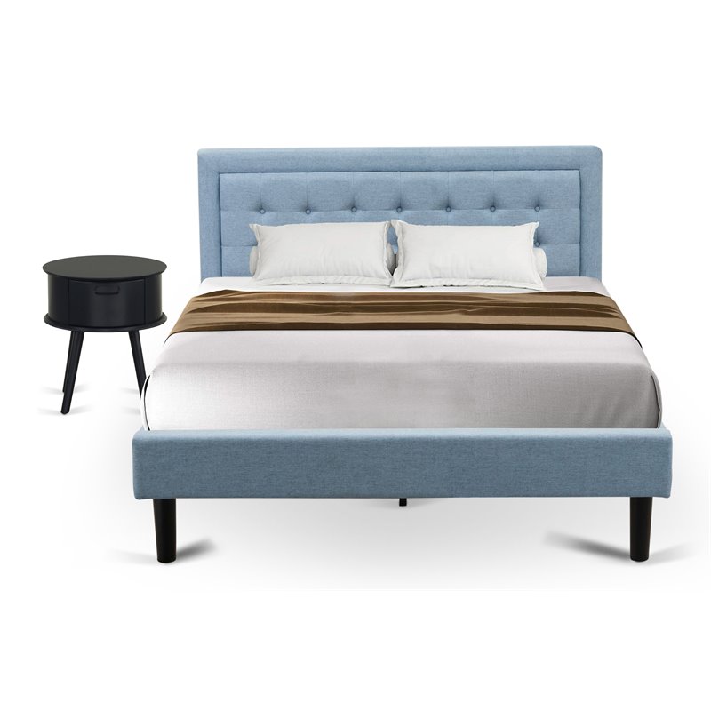 East West Furniture 2-piece Wood Platform Bedroom Set in Denim Blue