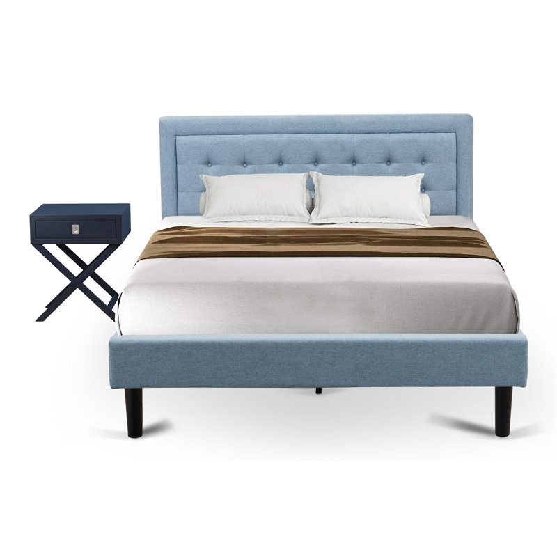 East West Furniture 2-piece Wood Queen Bedroom Set in Denim Blue/Navy Blue