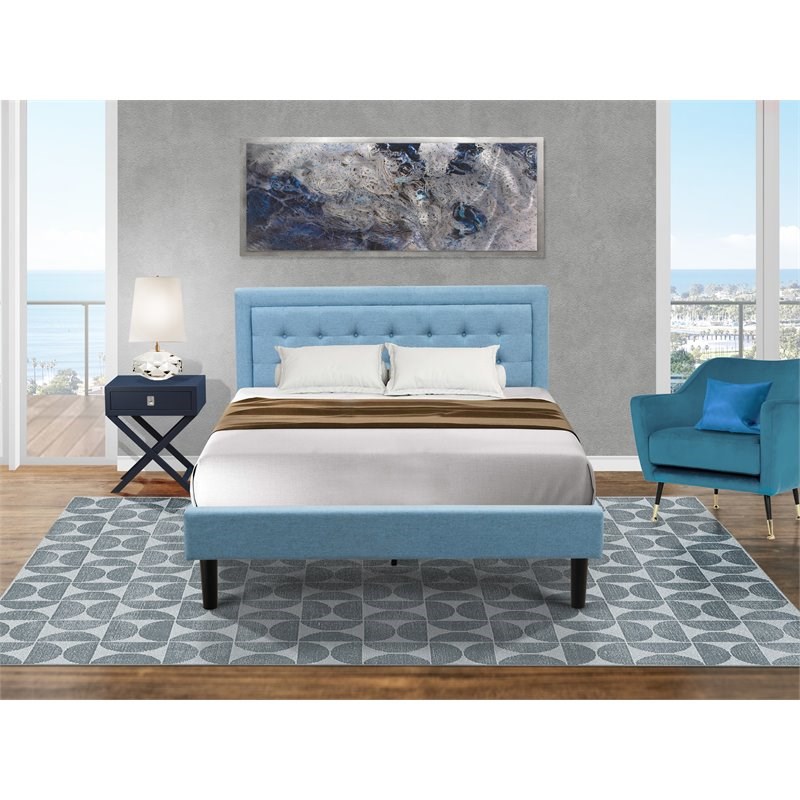 East West Furniture 2-piece Wood Queen Bedroom Set in Denim Blue/Navy Blue