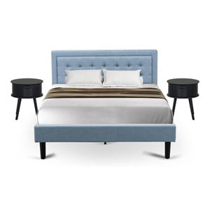 East West Furniture 3-piece Wood Platform Bedroom Set in Denim Blue