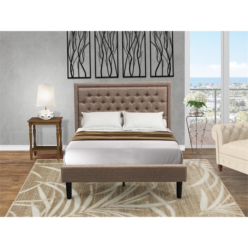 East West Furniture 2-piece Wood Platform Full Bedroom Set in Khaki Brown/Walnut