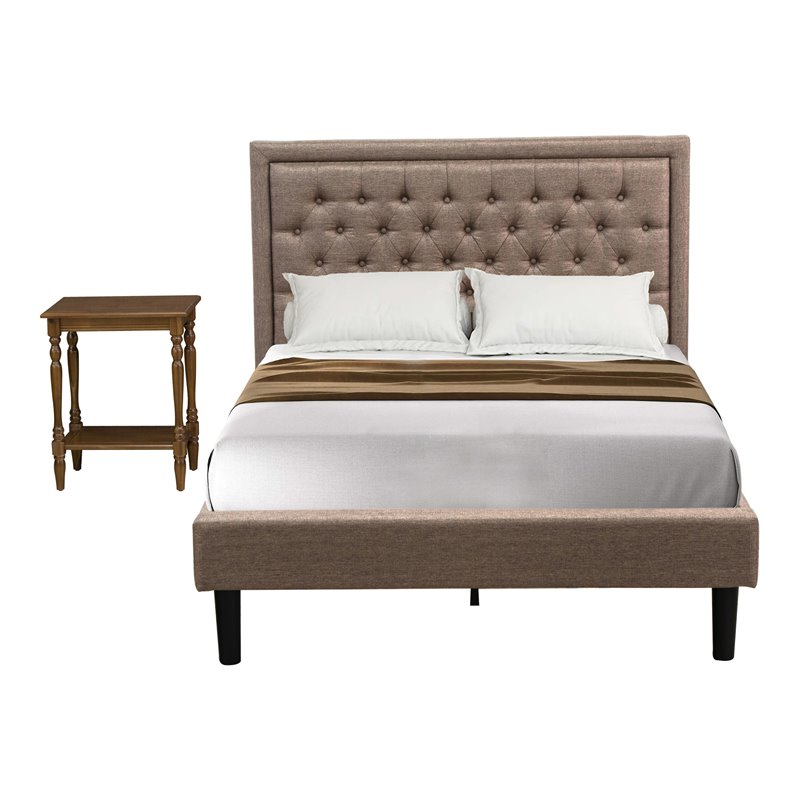 East West Furniture 2-piece Wood Platform Full Bedroom Set in Khaki Brown/Walnut