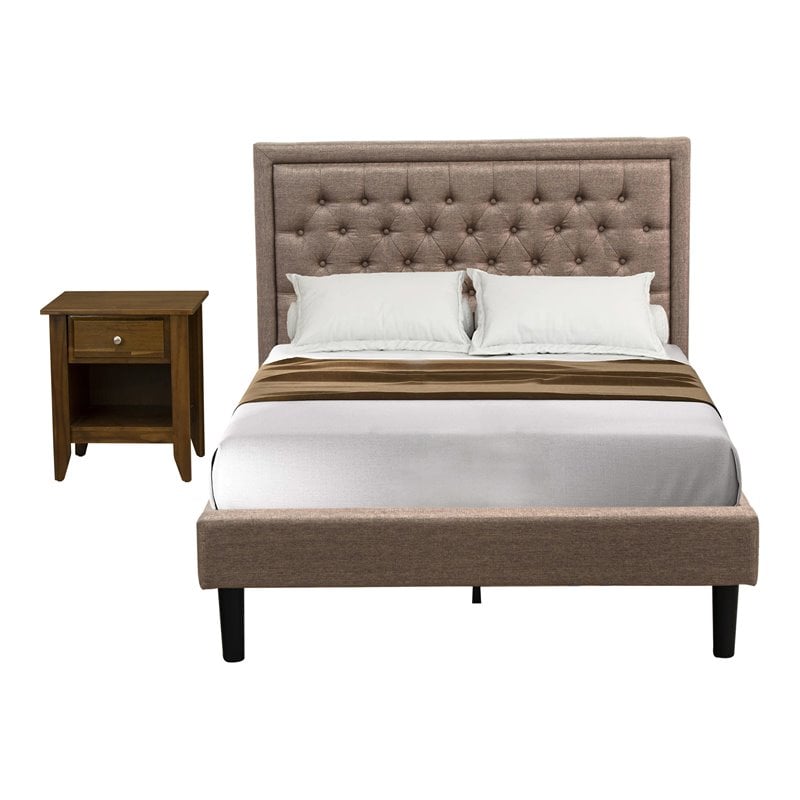 East West Furniture 2-piece Wood Platform Full Bedroom Set in Walnut/Khaki Brown