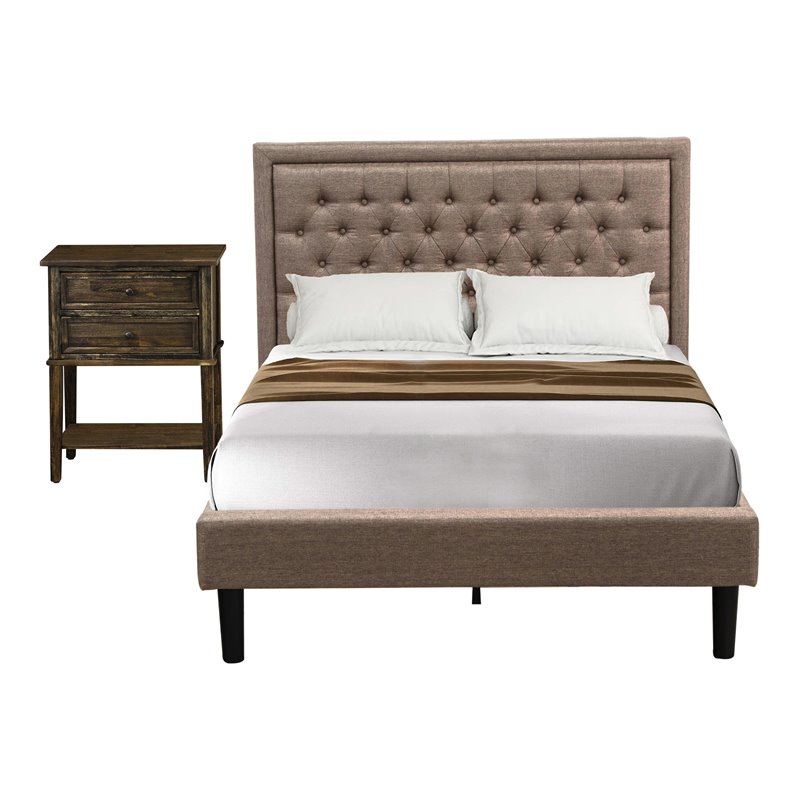 East West Furniture 2-piece Wood Platform Bedroom Set in Dark Khaki Brown Black