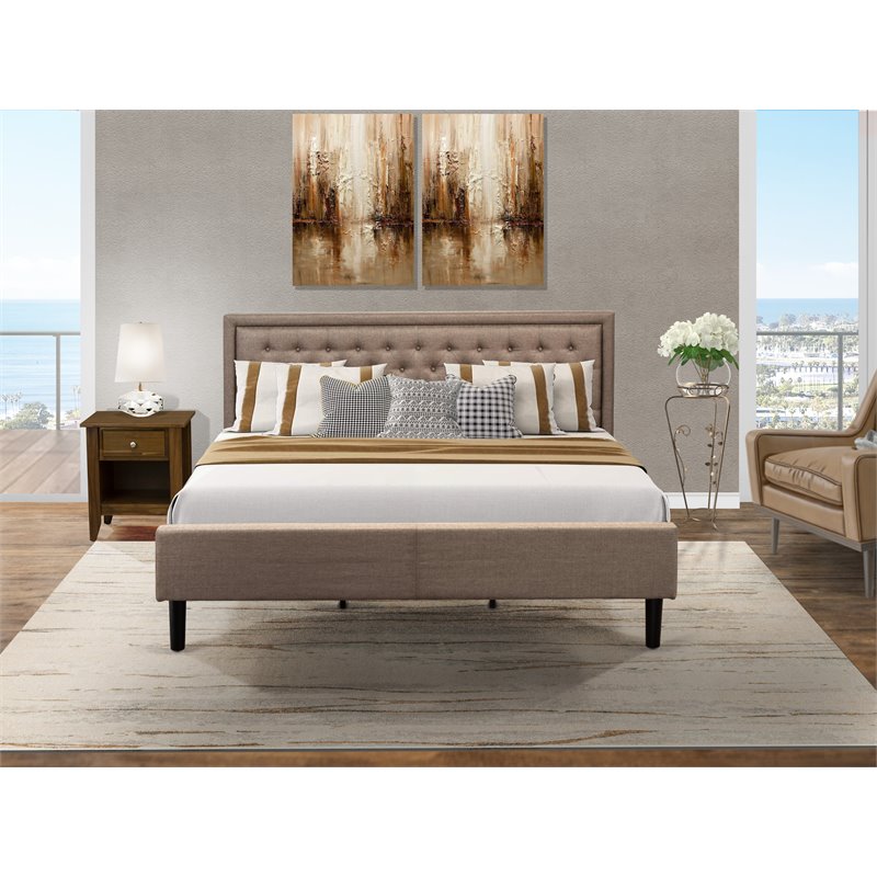 East West Furniture 2-piece Wood Bedroom Set in Dark Khaki Brown/Butter Cream