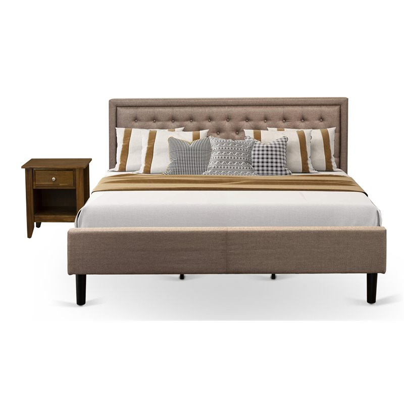 East West Furniture 2-piece Wood Bedroom Set in Dark Khaki Brown/Butter Cream