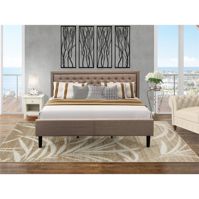 East West Furniture 2-piece Wood King Bedroom Set in Dark Khaki Brown/Cream