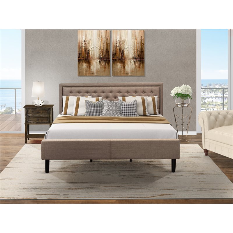 East West Furniture 2-piece Wood King Bedroom Set in Dark Khaki Brown