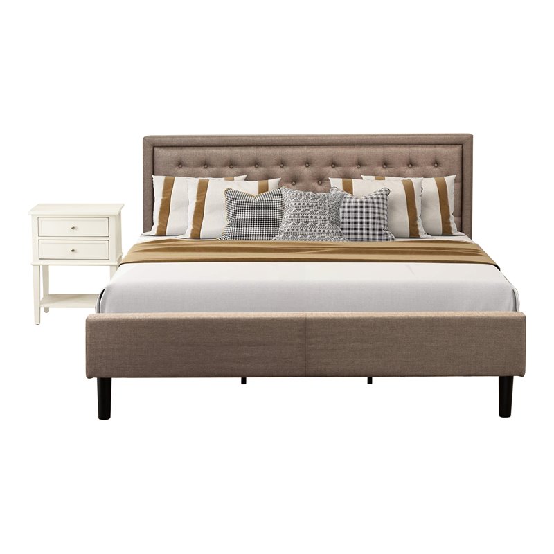 East West Furniture 2-piece Wood Bedroom Set in Dark Khaki Brown/Cream