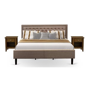 East West Furniture 3-piece Wood Platform Bedroom Set in Dark Khaki Brown/Walnut