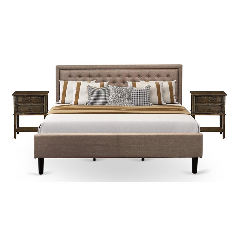 East West Furniture 3-piece Wood Platform Bedroom Set in Dark Khaki Brown