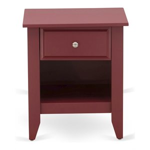 East West Furniture Gallatin 18&quot Wood Nightstand with 1 Drawer in Burgundy Red
