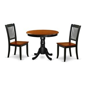 East West Furniture Antique 3-piece Dining Set w/ Slatted Chairs in Black/Cherry