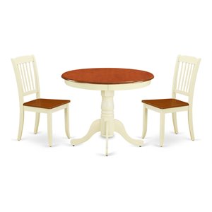 East West Furniture Antique 3-piece Dining Set w/ Slatted Chairs in Cream/Cherry