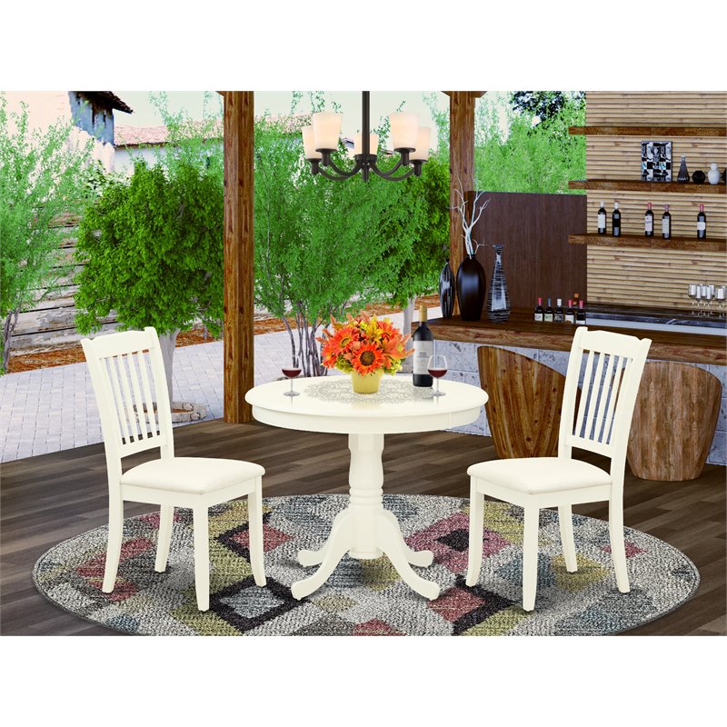 East West Furniture Antique 3-piece Dining Set w/ Linen Chairs in White
