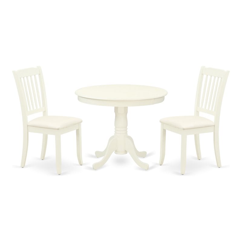 East West Furniture Antique 3-piece Dining Set w/ Linen Chairs in White