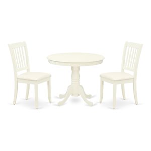 East West Furniture Antique 3-piece Dining Set w/ Linen Chairs in White