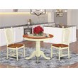 East West Furniture Antique 3-piece Dining Set with Round Table in Cream/Cherry