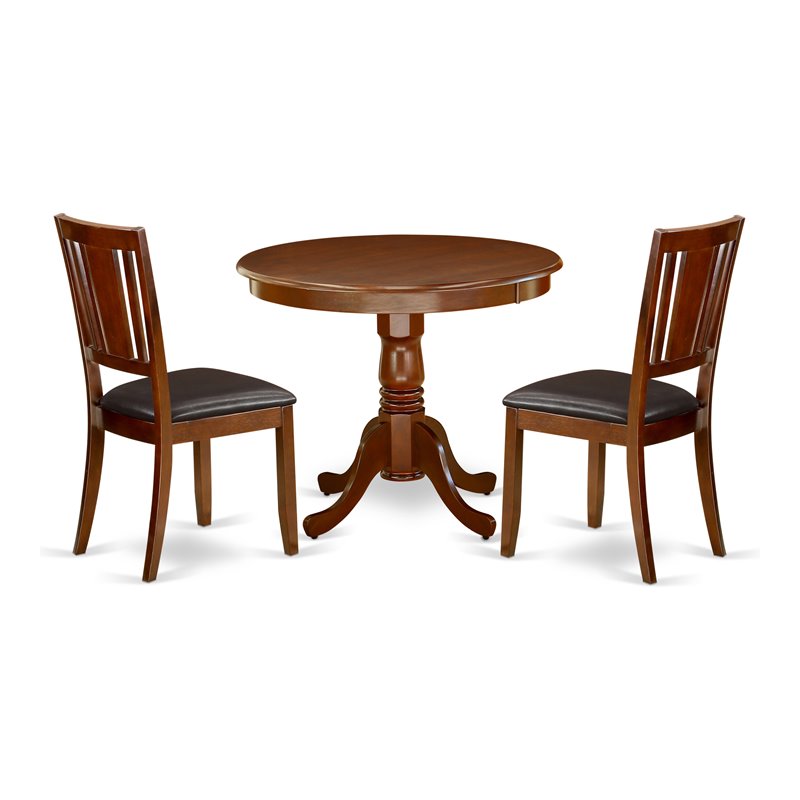East West Furniture Antique 3-piece Dining Set w/ Faux Leather Seat in Mahogany