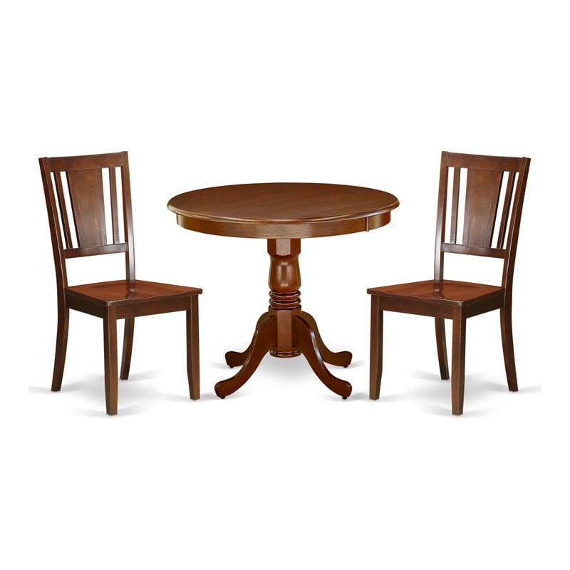 East West Furniture Antique 3-piece Dining Set with Wood Seat Chairs in Mahogany