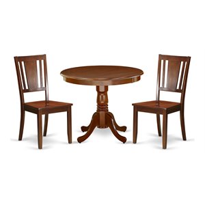 East West Furniture Antique 3-piece Dining Set with Wood Seat Chairs in Mahogany
