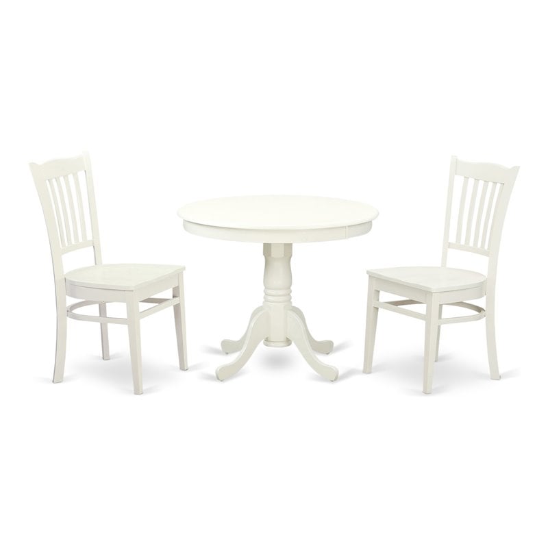East West Furniture Antique 3-piece Dining Set w/ High Back Chair in Linen White
