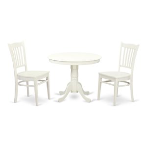 East West Furniture Antique 3-piece Dining Set w/ High Back Chair in Linen White