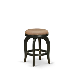 East West Furniture Bedford 24&quot Wood Swivel Backless Bar Stool in Black/Brown