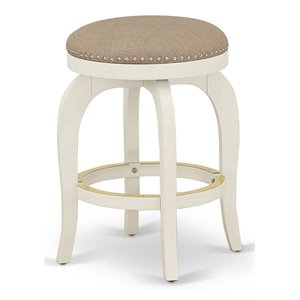 East West Furniture Bedford 24&quot Wood Swivel Backless Bar Stool in Linen White