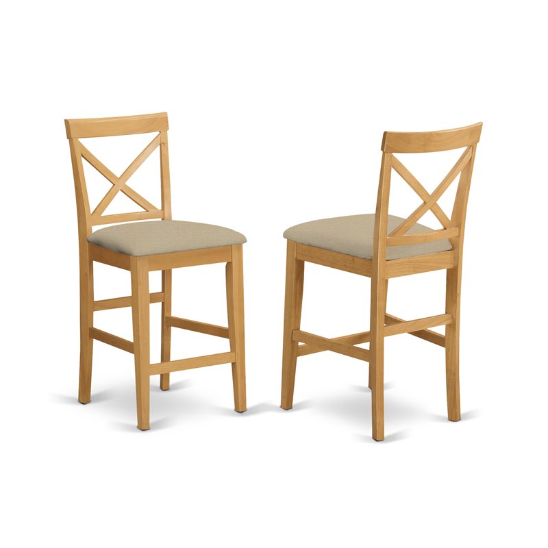East West Furniture Cafe 3-piece Counter Height Dining Set w/ Fabric Seat in Oak