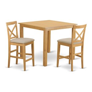 East West Furniture Cafe 3-piece Counter Height Dining Set w/ Fabric Seat in Oak