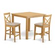 East West Furniture Cafe 3-piece Counter Height Dining Set w/ Fabric Seat in Oak