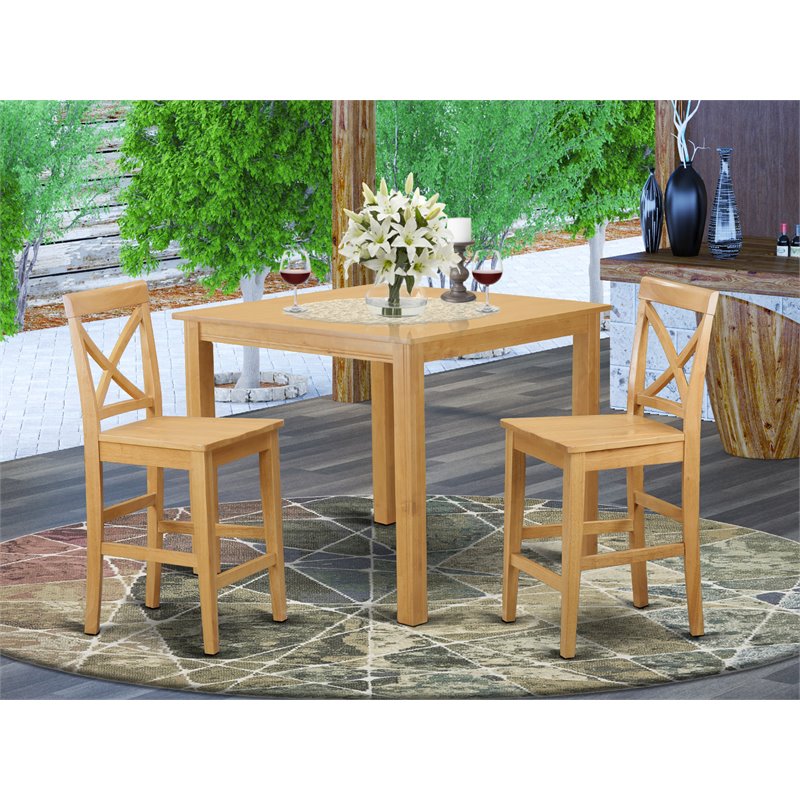 East West Furniture Cafe 3-piece Wood Counter Height Dining Set in Oak