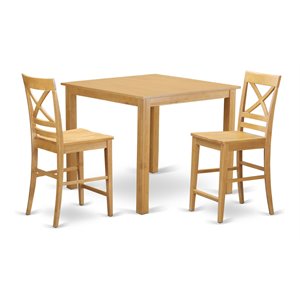 East West Furniture Cafe 3-piece Counter Height Set with Square Table in Oak
