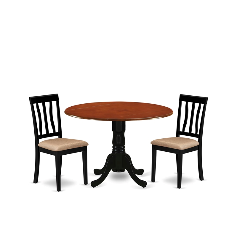 East West Furniture Dublin 3-piece Dining Set with Wood Chairs in Black/Cherry