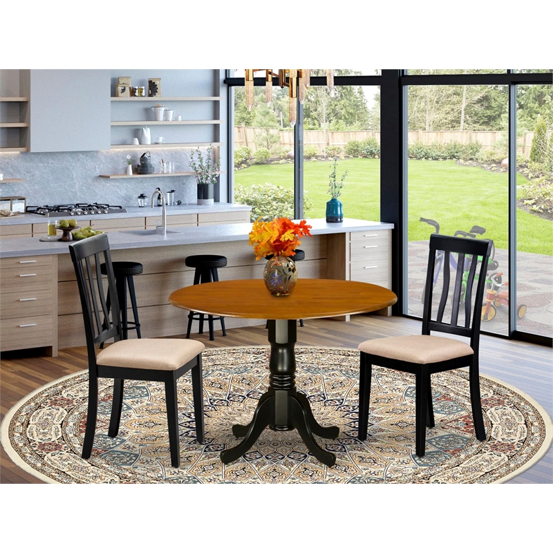East West Furniture Dublin 3-piece Dining Set with Wood Chairs in Black/Cherry